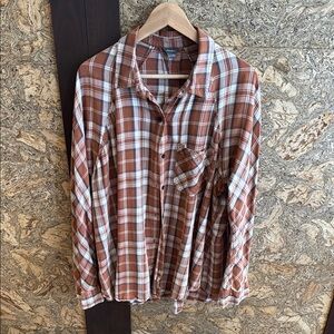 Eddie Bauer Brown and White Button Down Shirt